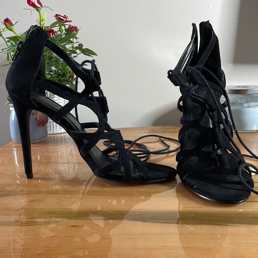 Lace up black heels
